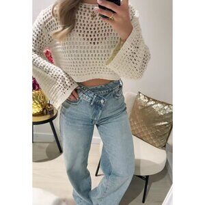 ALL IN FAVOR Open Stitch Cotton Sweater in White Size Small
